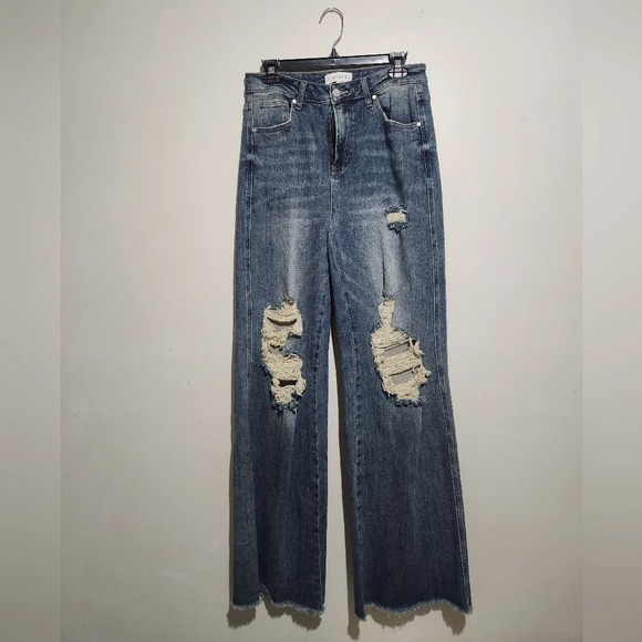 Blakeley Denim - Blakeley Distressed Wide Leg Jeans